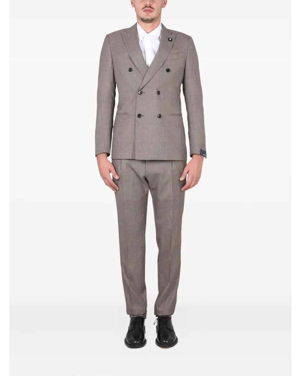 Lardini Gray Double-Breasted Checked-Pattern Suit for men