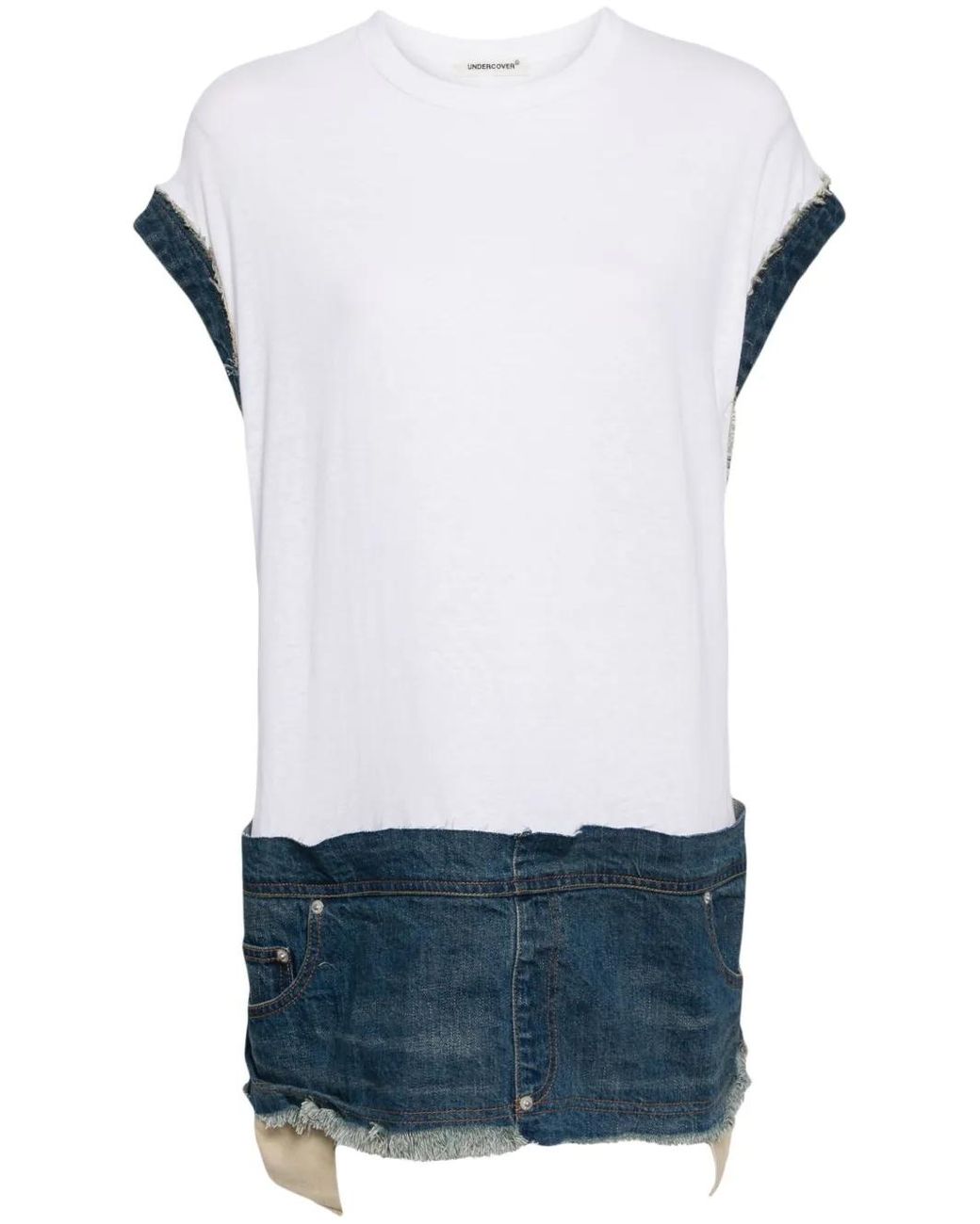 Undercover White Denim-Trim Cotton Top