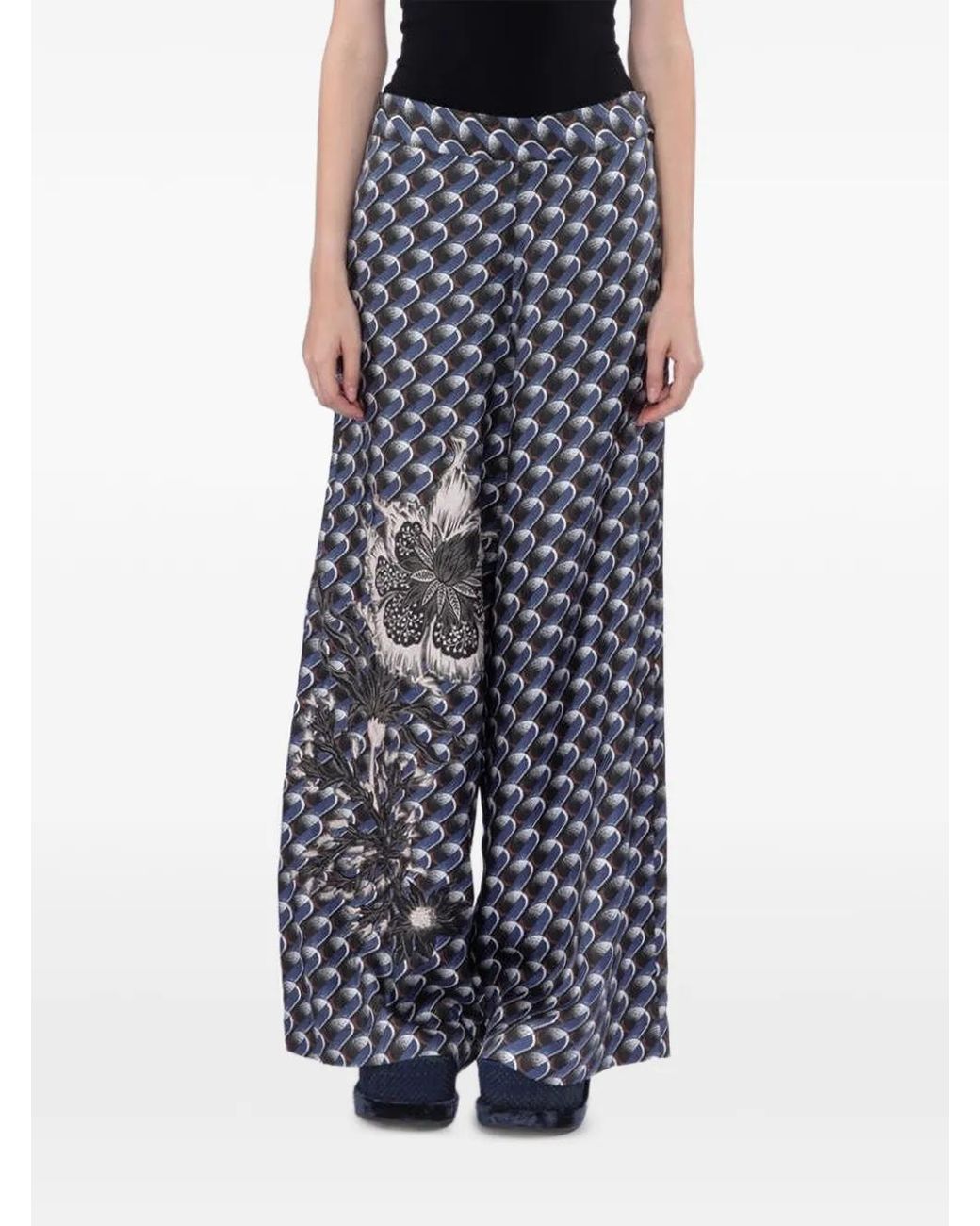 Biyan Blue Print Wide-Leg Trousers