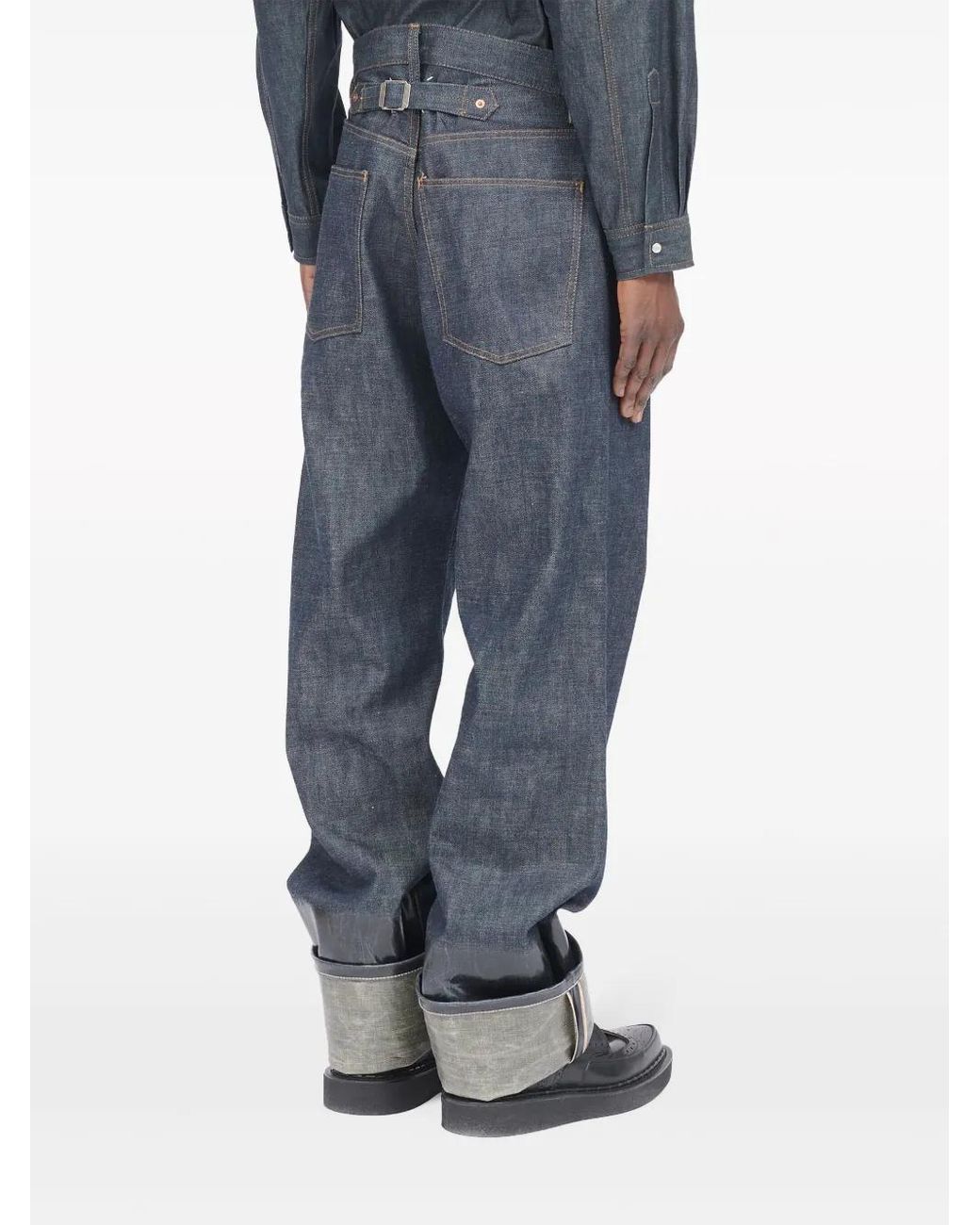 Maison Margiela Lacquered Turn-Up Jeans in Blue for Men | Lyst