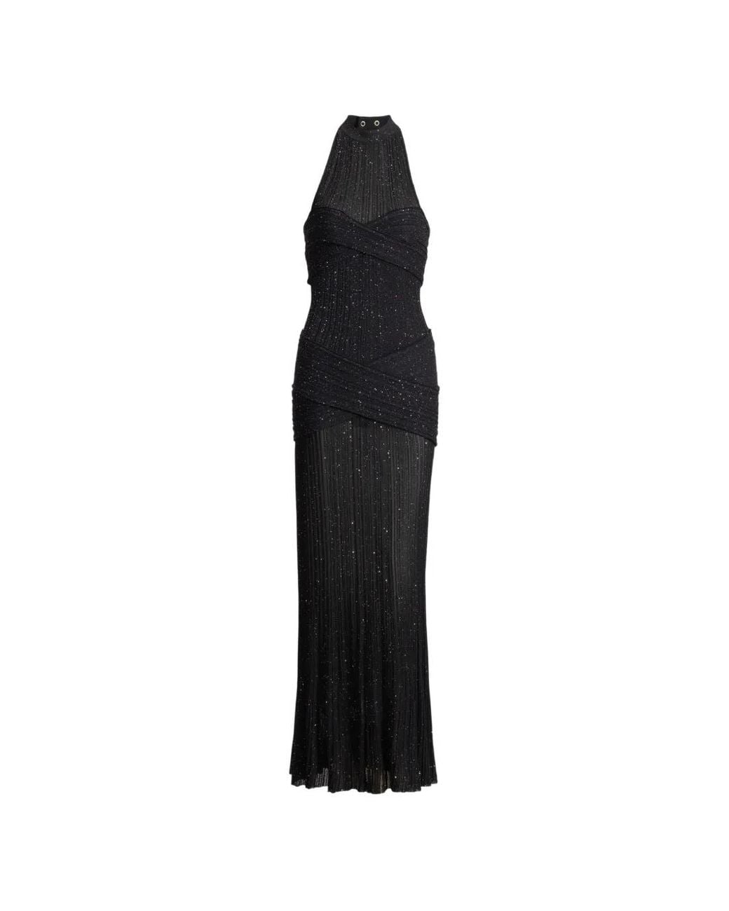 Balmain Black Long Fléchage Knit Dress