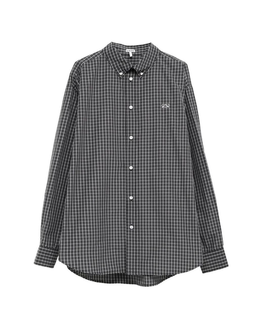Loewe Gray Anagram-Embroidered Check-Pattern Shirt for men