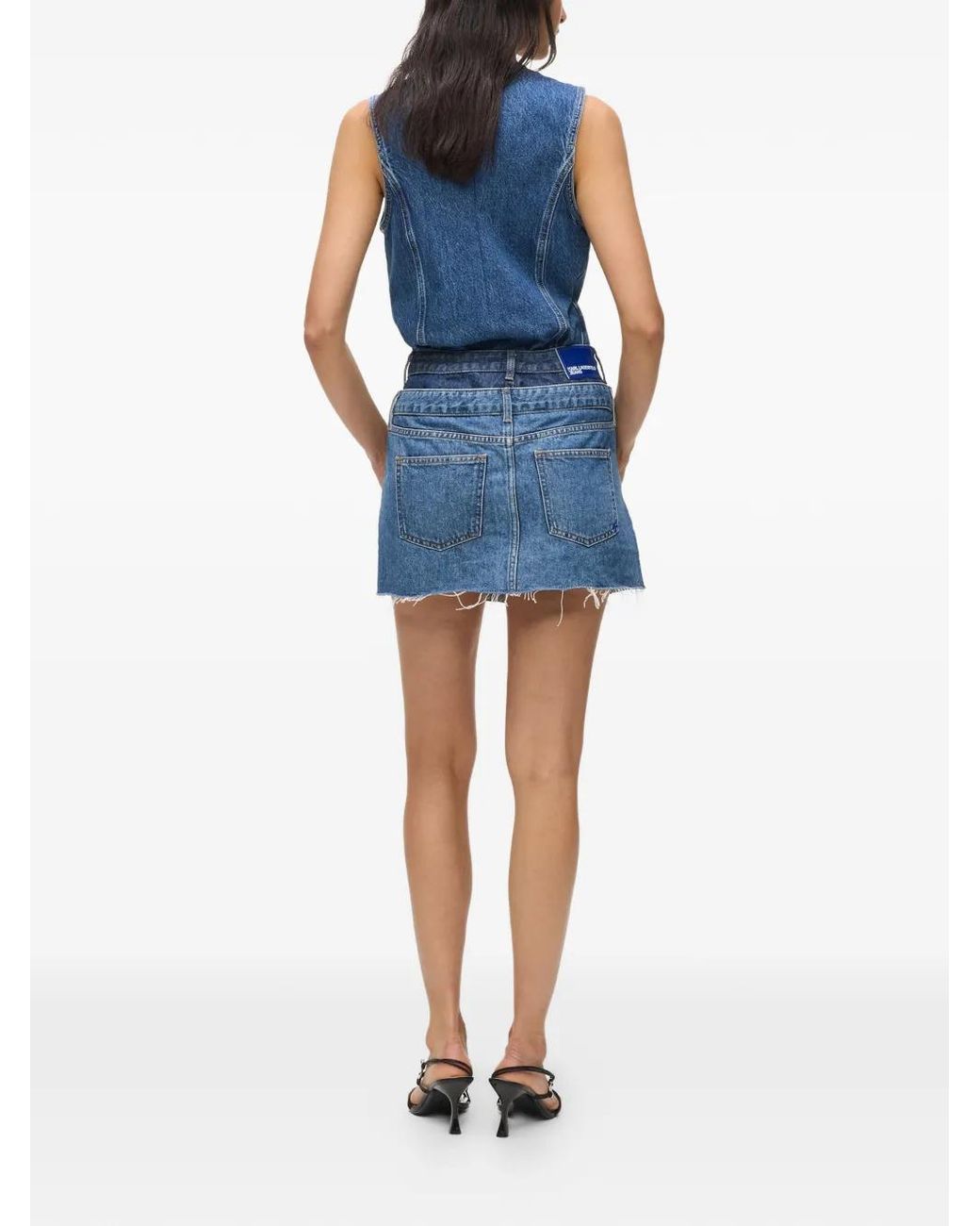 Karl Lagerfeld Blue Double-Waist Denim Mini Skirt