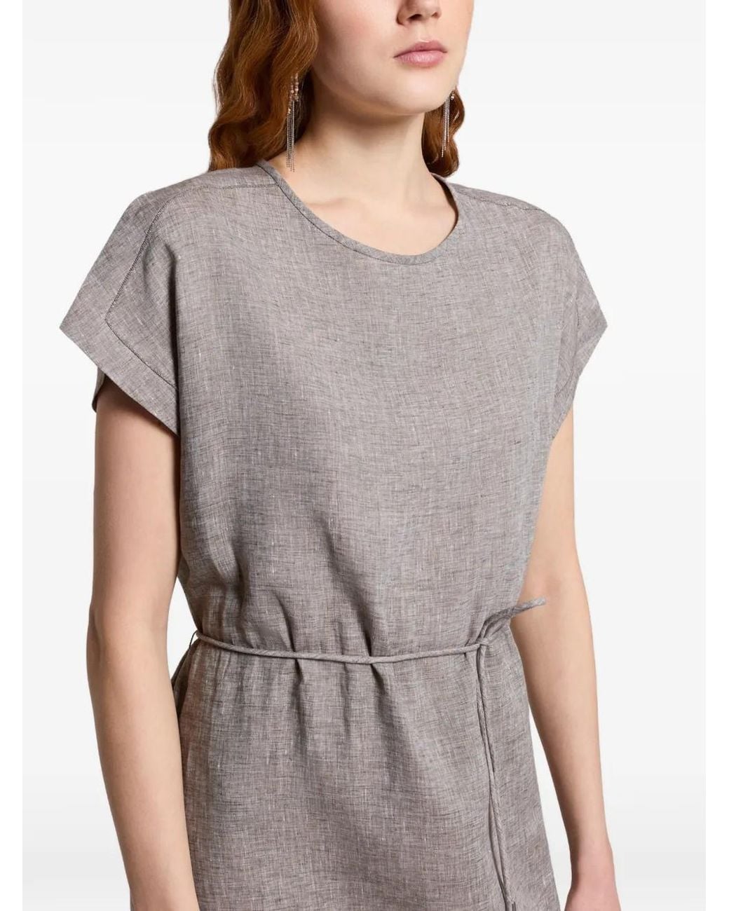 Peserico Gray Tie-Waist Dress
