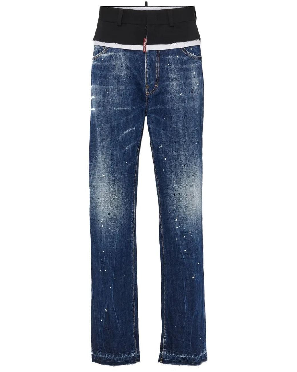 DSquared² Blue Paint Splatter-Detail Washed Denim Jeans
