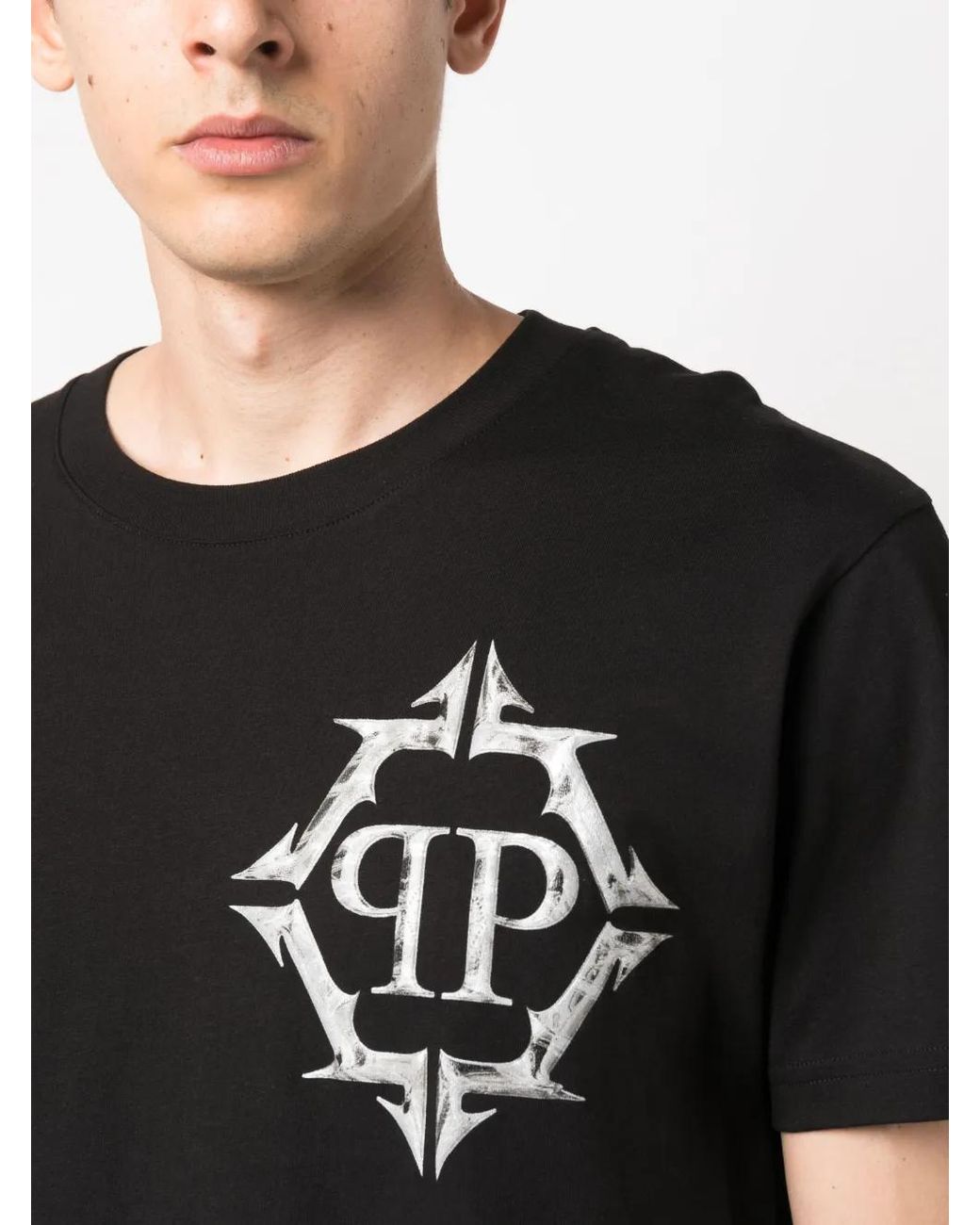 Philipp Plein Black Ss Chrome Round-Neck T-Shirt for men