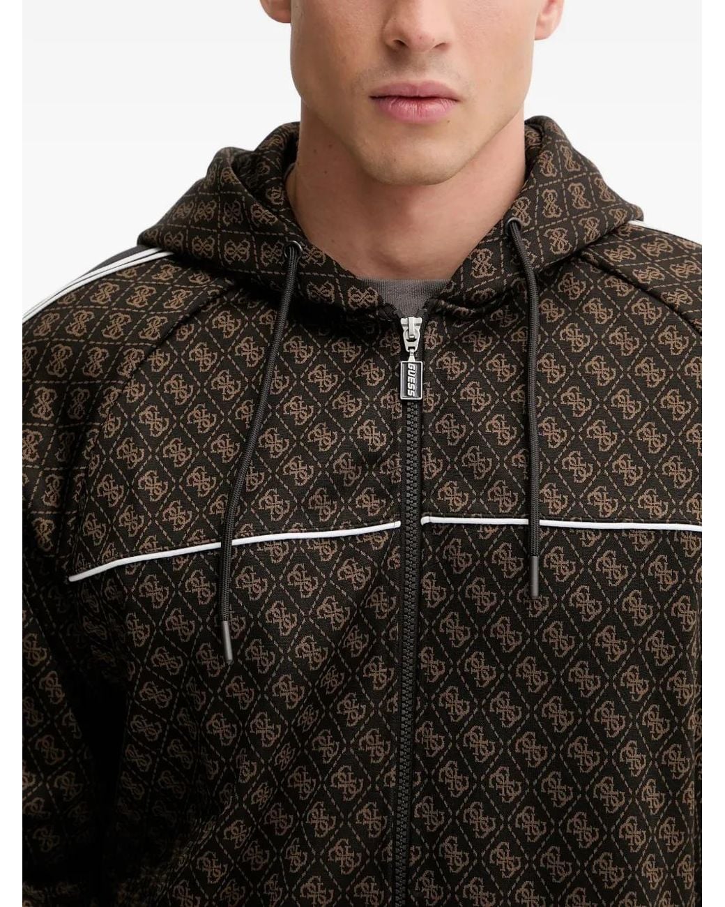Guess Black 4G Logo Zip-Up Hoodie for men