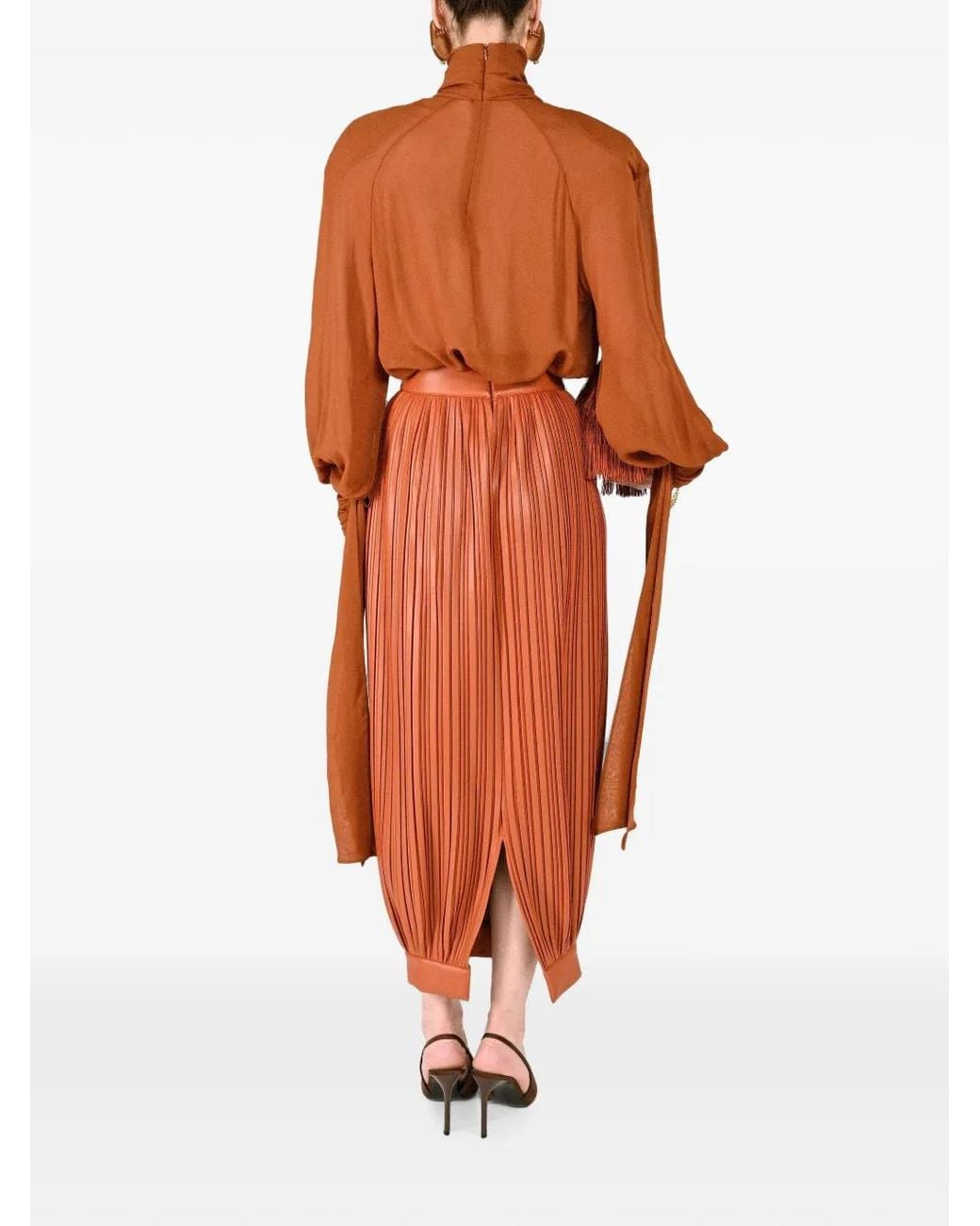 ROWEN ROSE Orange Bow-Neck Long-Sleeve Blouse