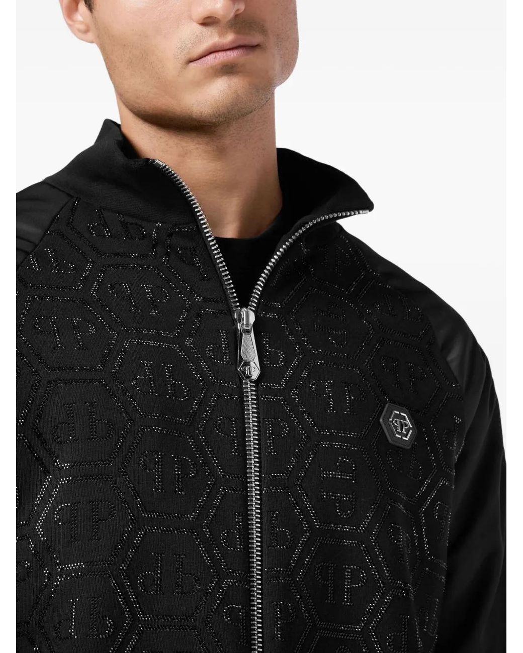 Philipp Plein Black Logo-Patch Jacket for men