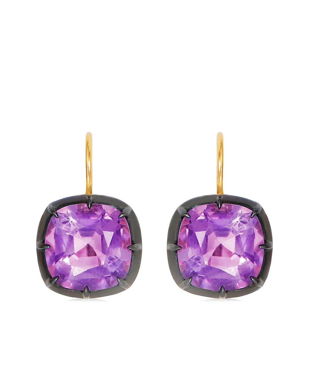 Fred Leighton Purple 18Kt Cushion Amethyst Collet Drop Earrings