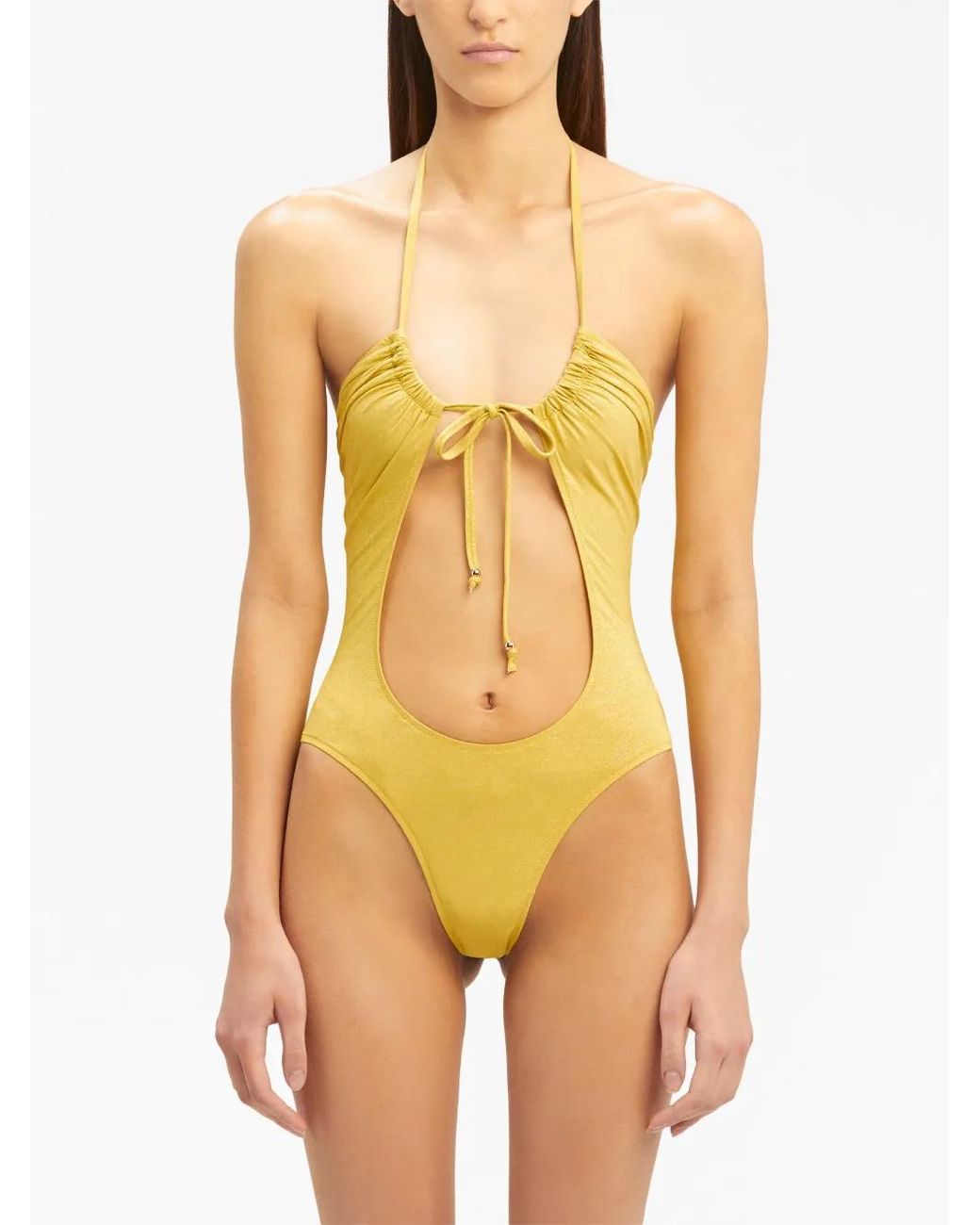Palm Angels Yellow Glittered Cut-Out Swimsuit