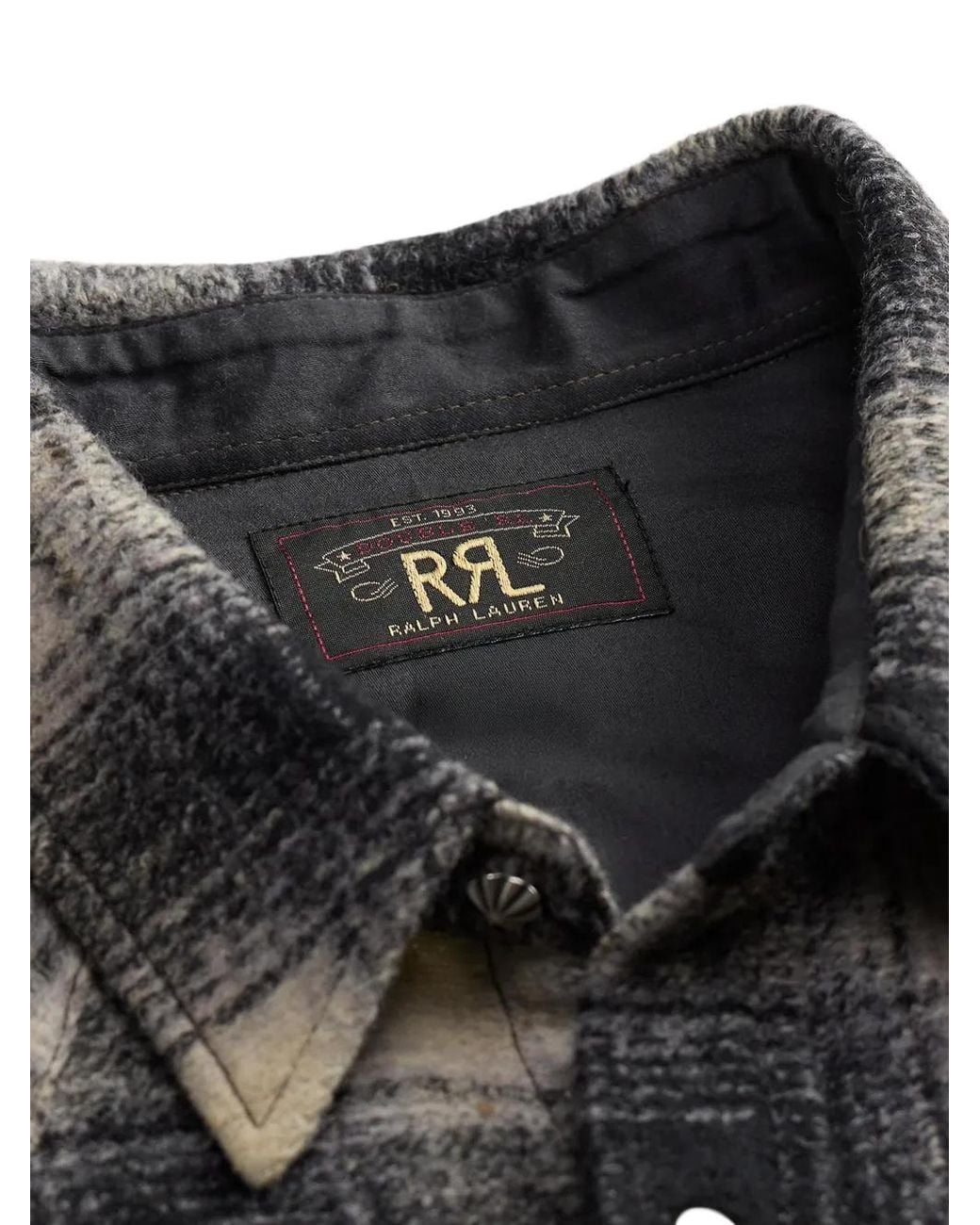 RRL Gray Snap-Button Checked Shirt for men