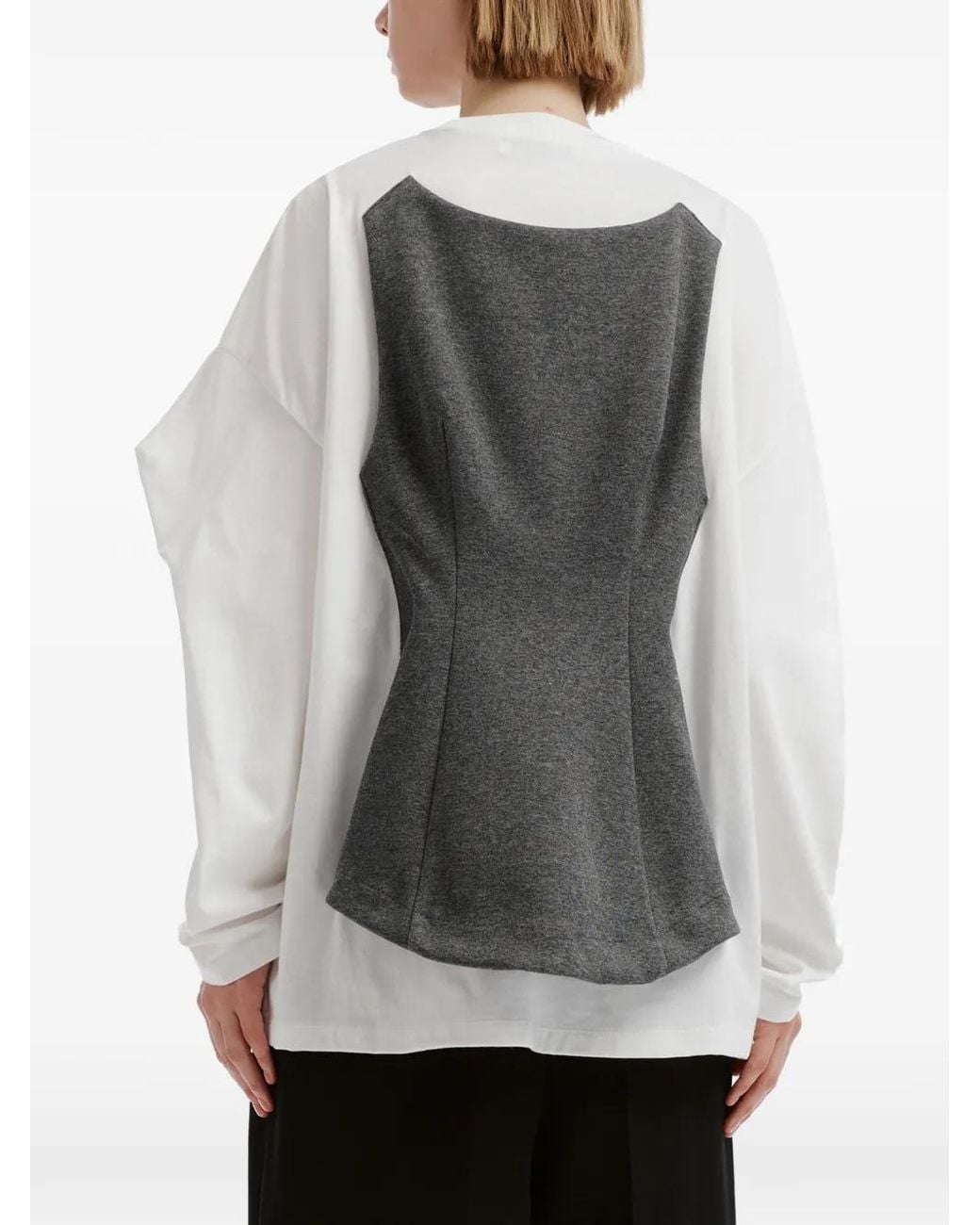 Enfold Gray Layered-Design Zip-Up Blouse