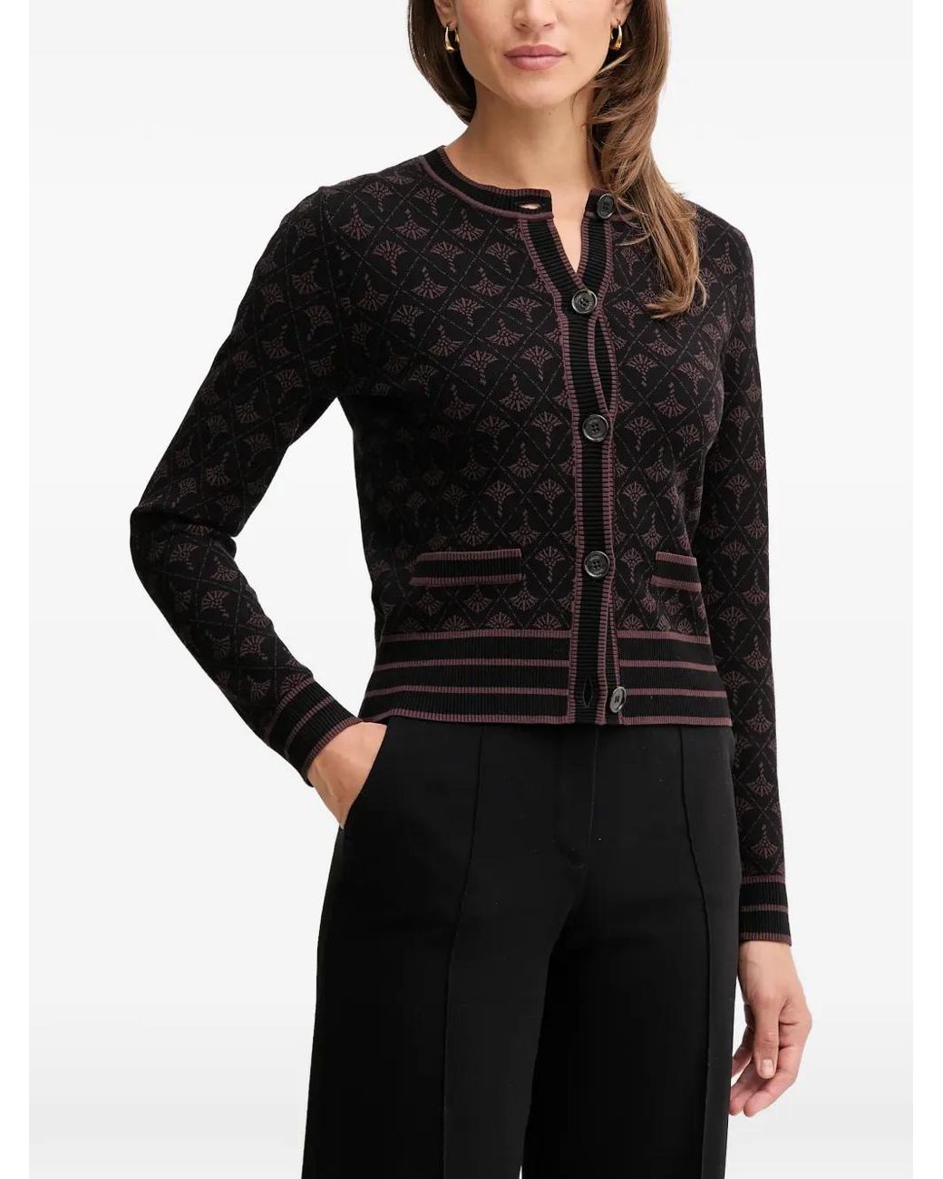Joop! Black Klodi Button-Up Patterned Cardigan