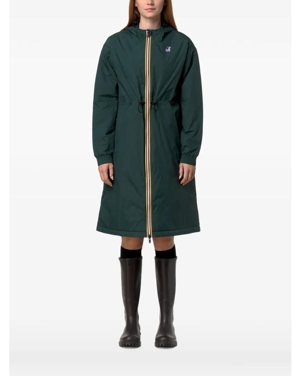 K-Way Green Le Vrau 4.0 Delia Drawstring-Waist Hooded Coat
