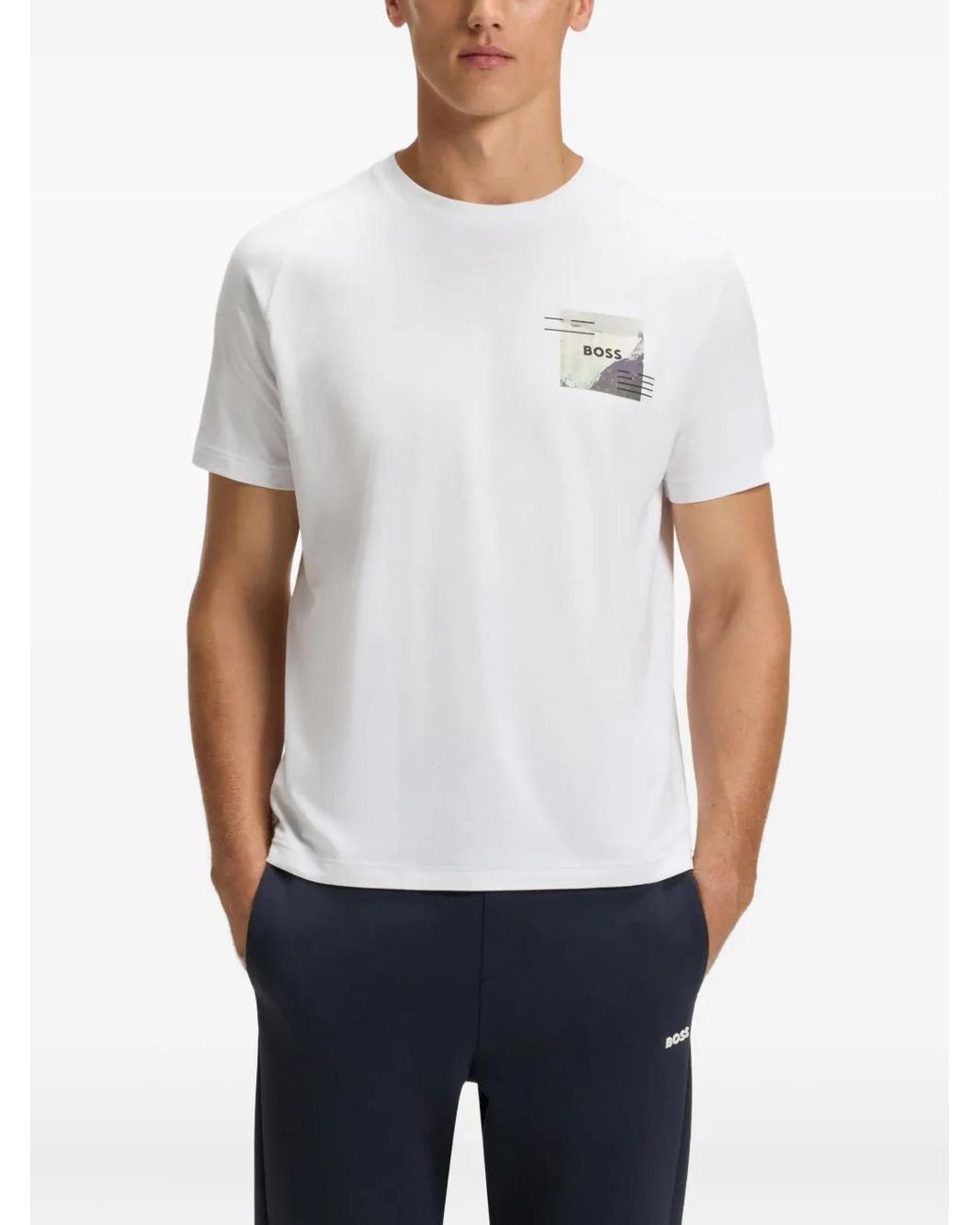 Boss White Graphic-Print T-Shirt for men