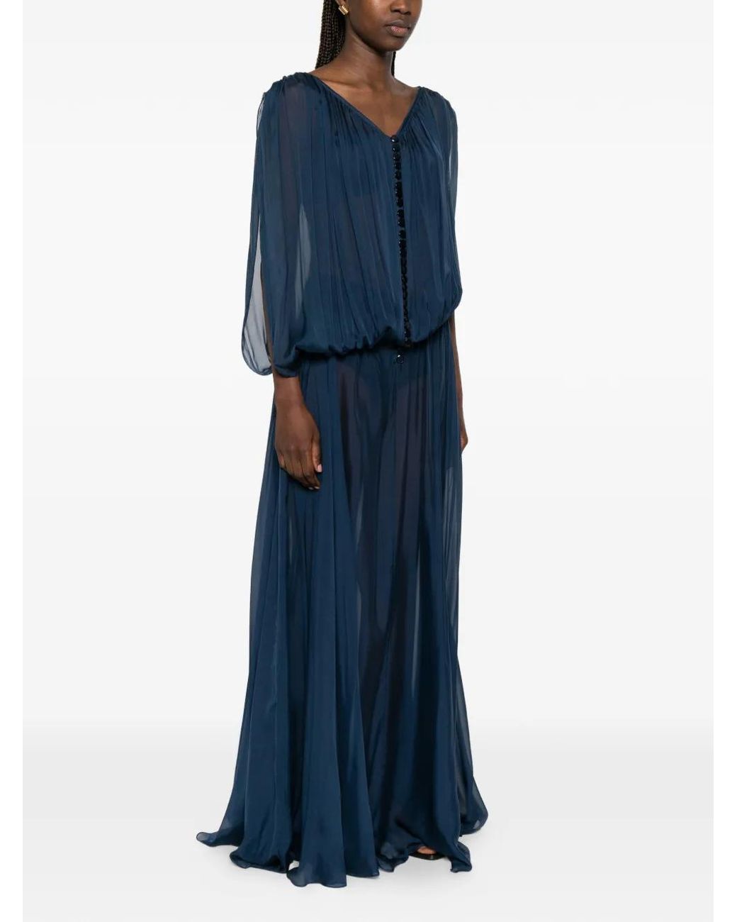 Dunesi Blue Sheer Button-Front Dress