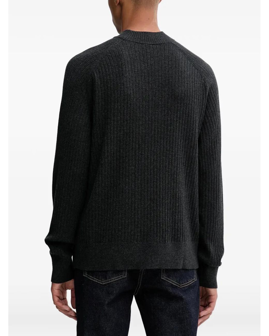Filippa K Black Ribbed Mock-Neck Sweater for men