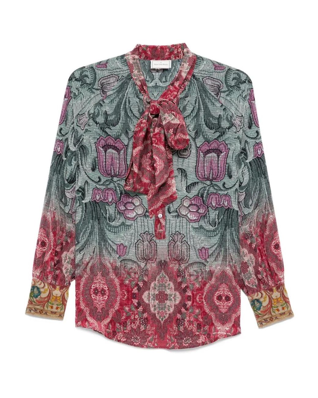 Pierre Louis Mascia Red Floral-Print Pussy-Bow Shirt
