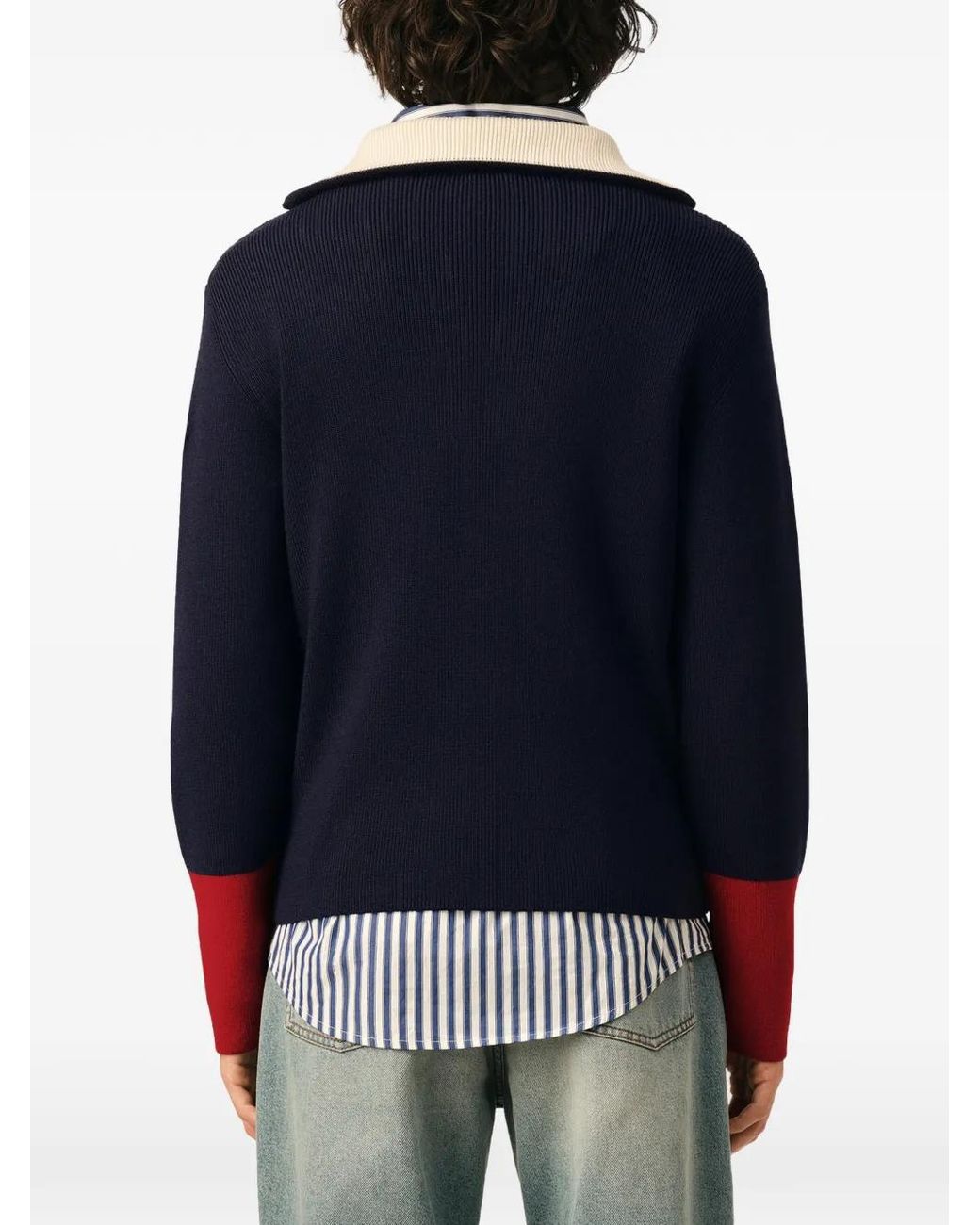 AMI Blue Zipped Collar Wool Sweater