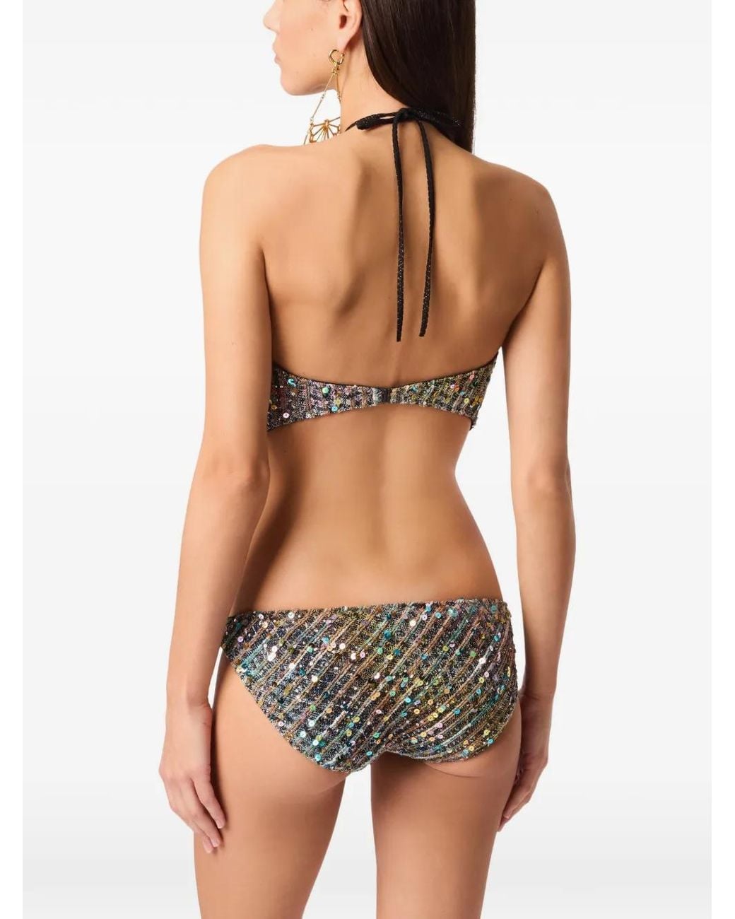 Missoni Blue Trikini With Halterneck Neckline And Sequins