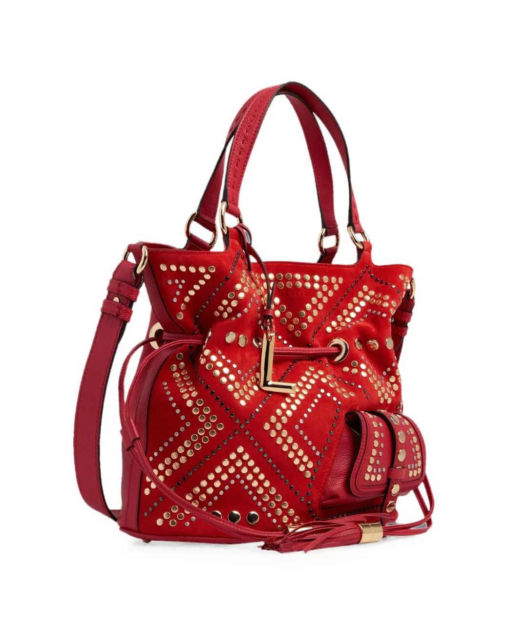 Lancel Red Medium Premier Flirt Stud-Embellished Bucket Bag