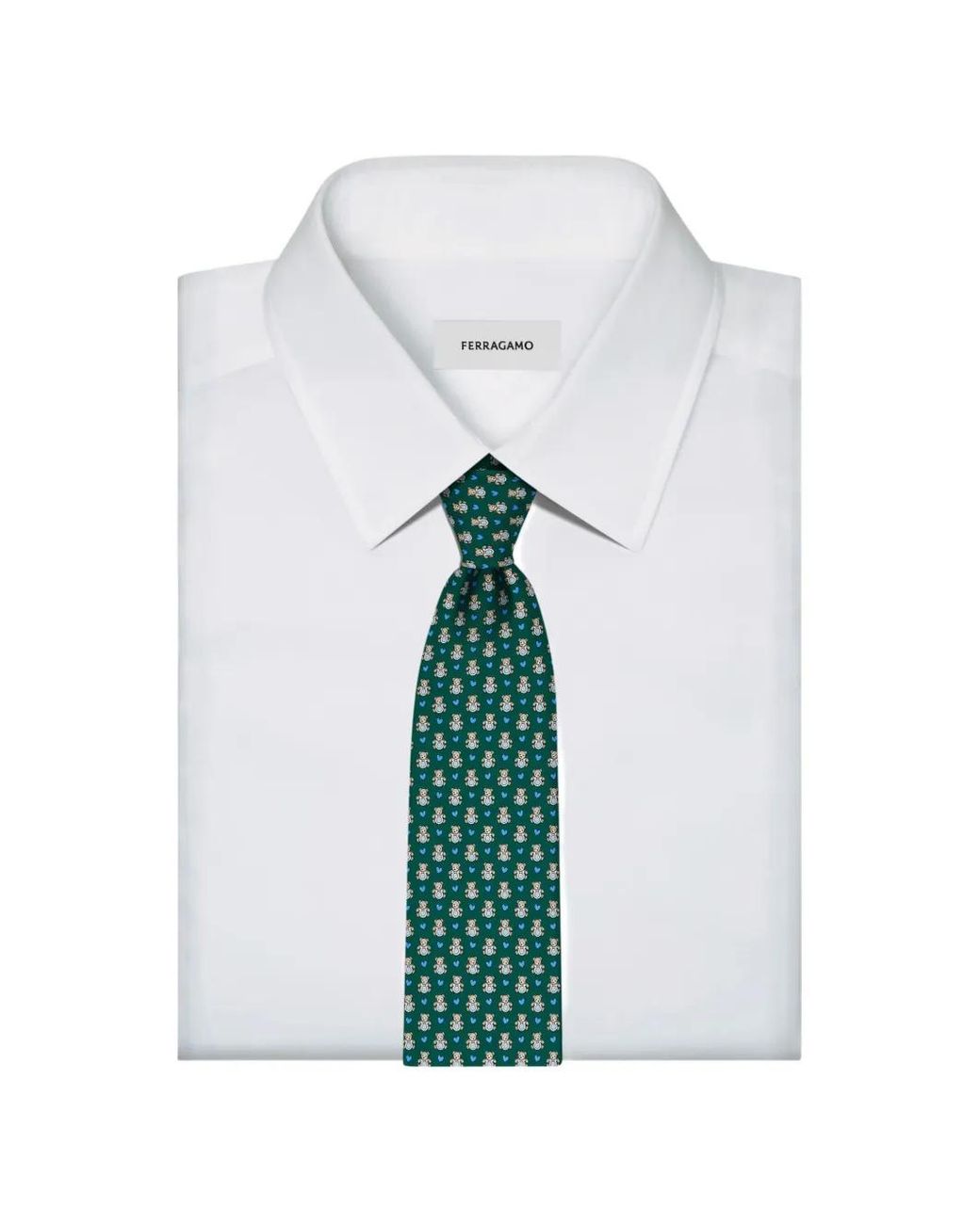 Ferragamo Green Teddy Print Silk Tie for men