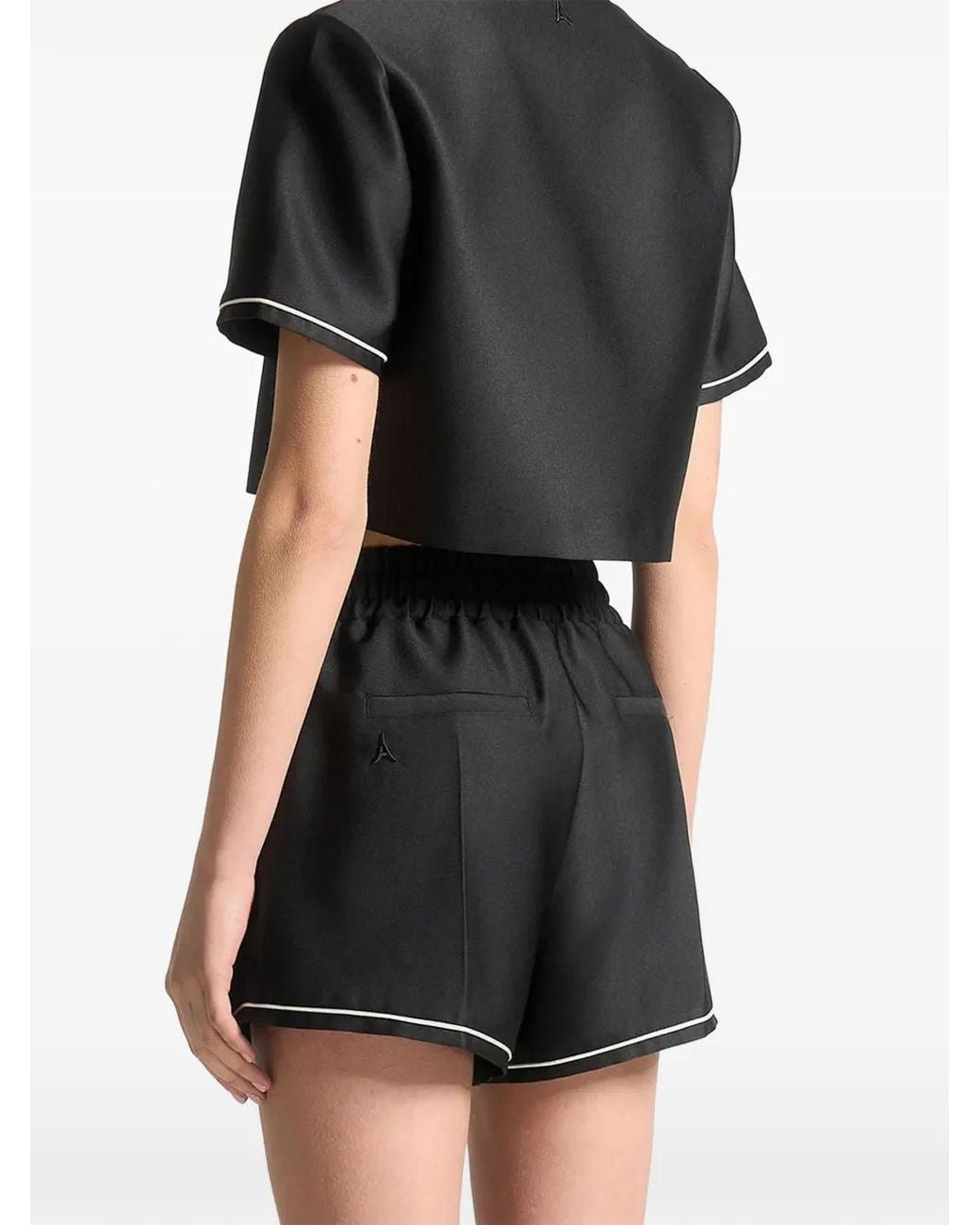 Manière De Voir Black Chemise Raccourcie En Satin Avec Liserés