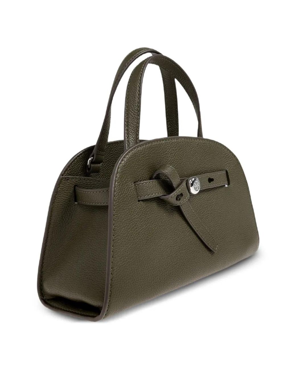 Tory Burch Green Logo-Plaque Grained-Leather Tote Bag