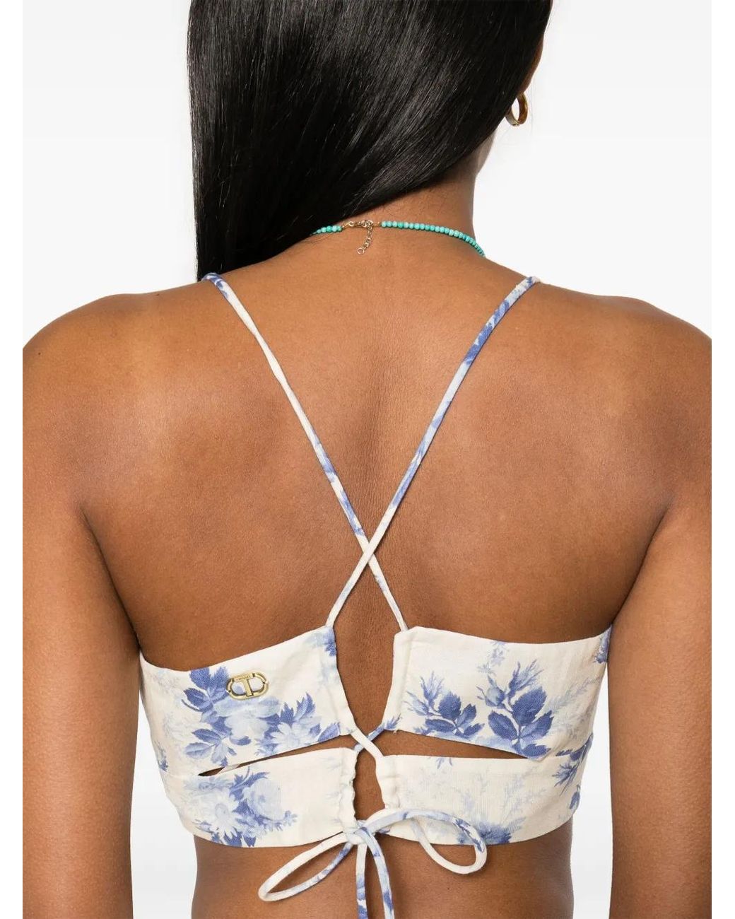 Twinset Blue Floral-Print Cropped Top
