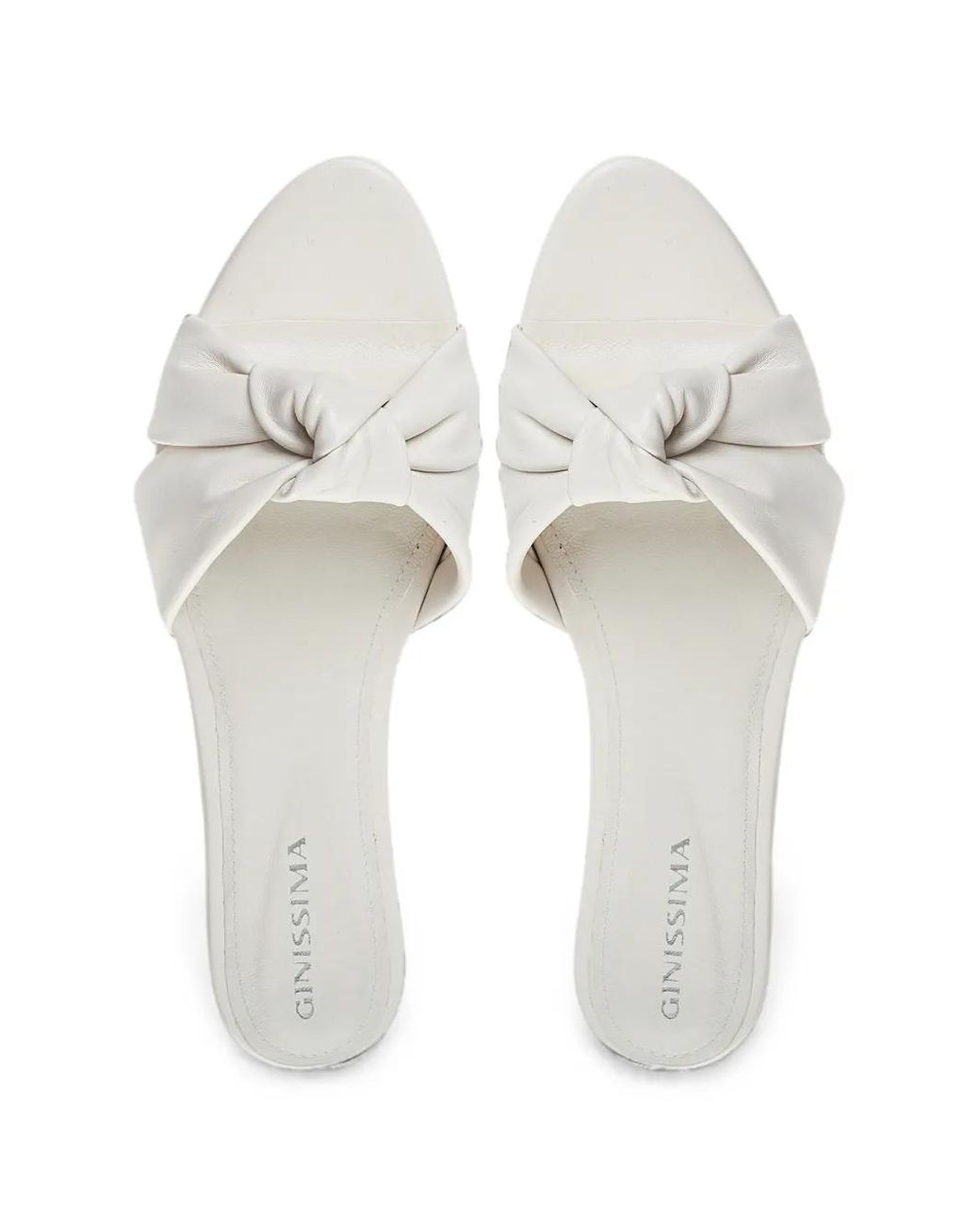 Ginissima White Sofia Knot-Detail Leather Sandals