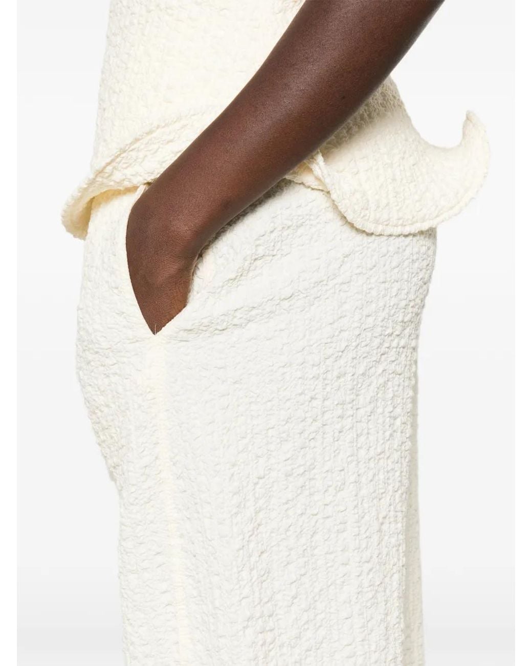 Nanushka White Seersucker-Effect Wide-Leg Trousers