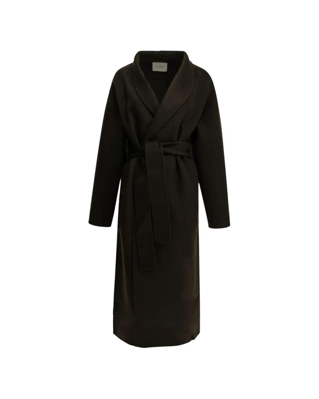 Almada Label Black Mara Belted Shawl-Lapel Coat