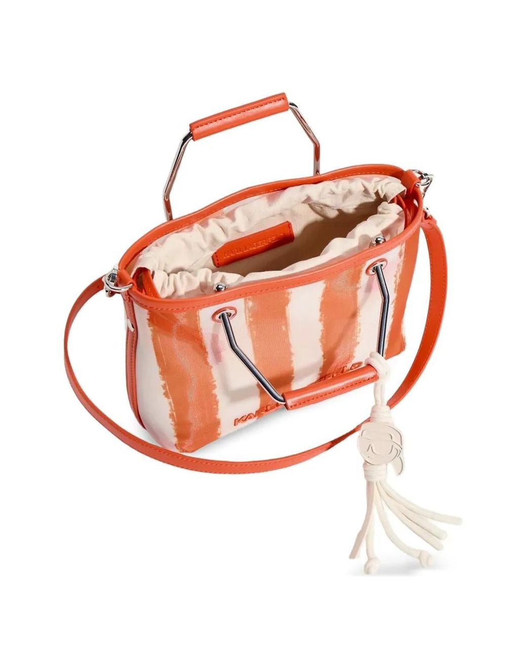 Karl Lagerfeld Orange Ikon Striped Mesh Tote Bag