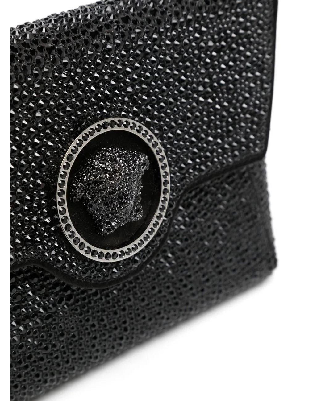 Versace Black La Medusa Embellished Satin Clutch