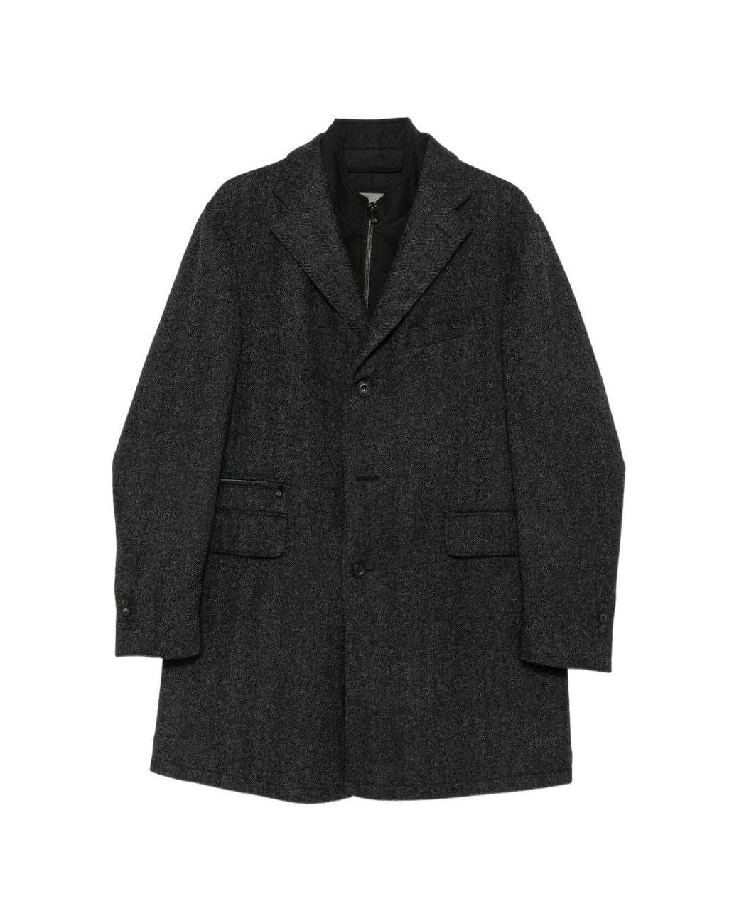 Corneliani Black Manteau Boutonné À Motif Chevrons for men