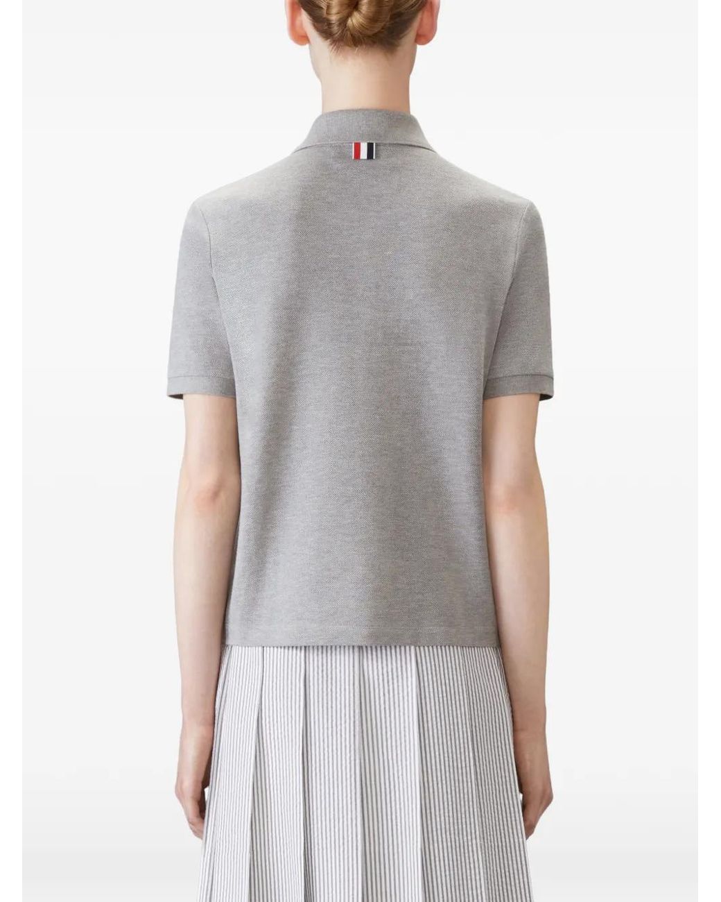 Thom Browne Gray Striped Logo-Patch Polo Shirt