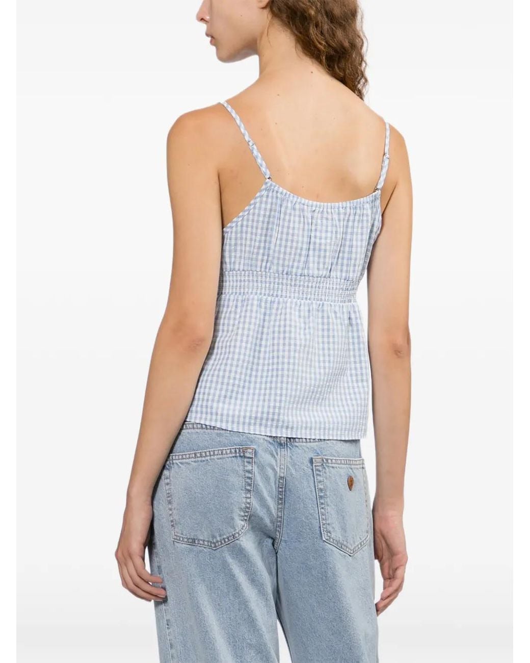 AAPE BY A BATHING AP Blue Gingham-Check Peplum Top