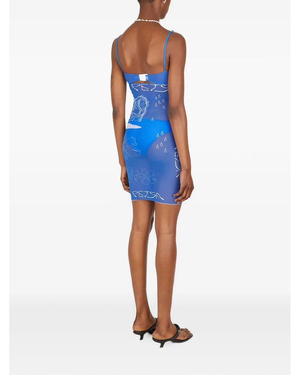 DI PETSA Blue Digital-Print Mesh Mini Dress