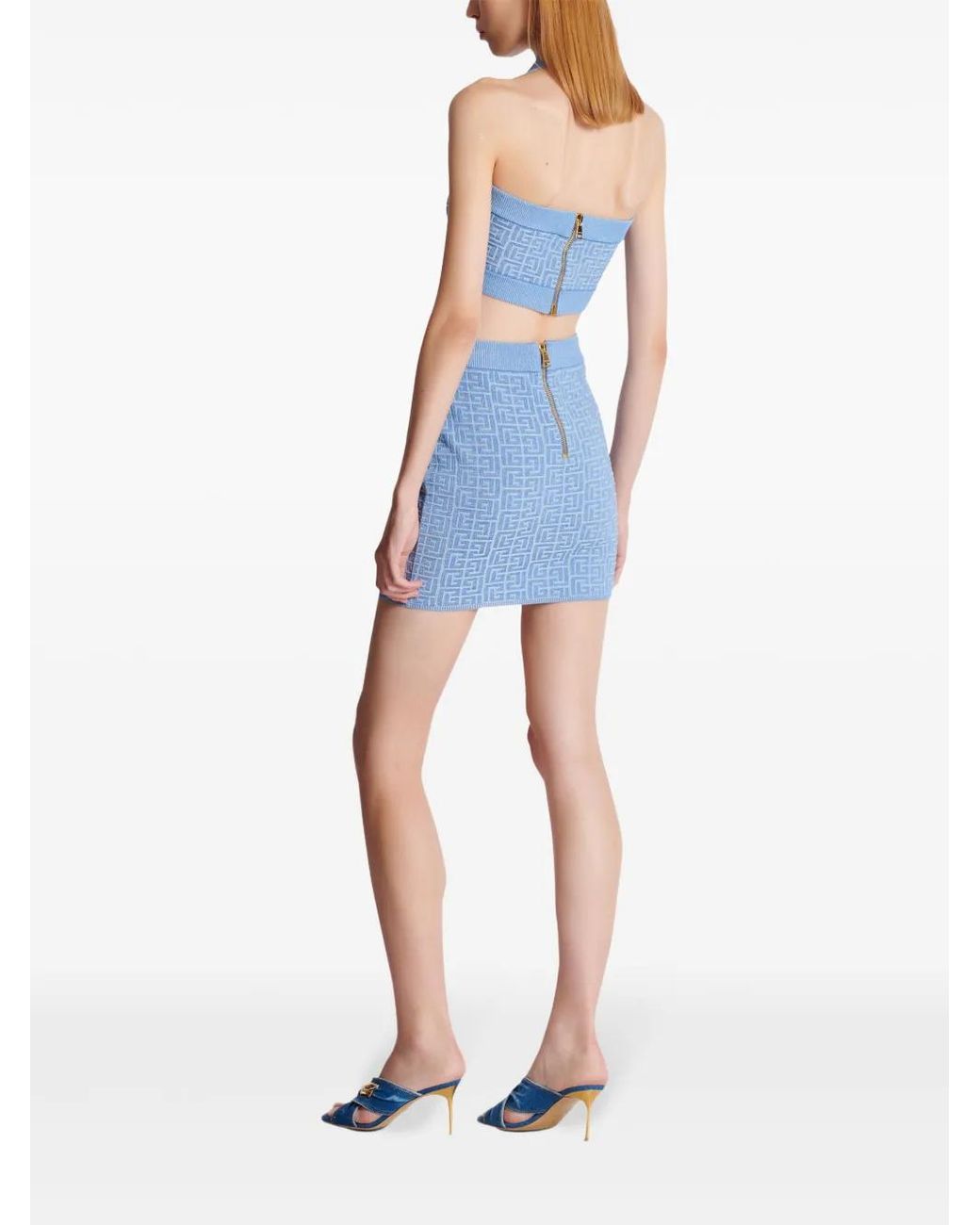 Balmain Short Pb Labyrinth Knit Skirt in het Blue