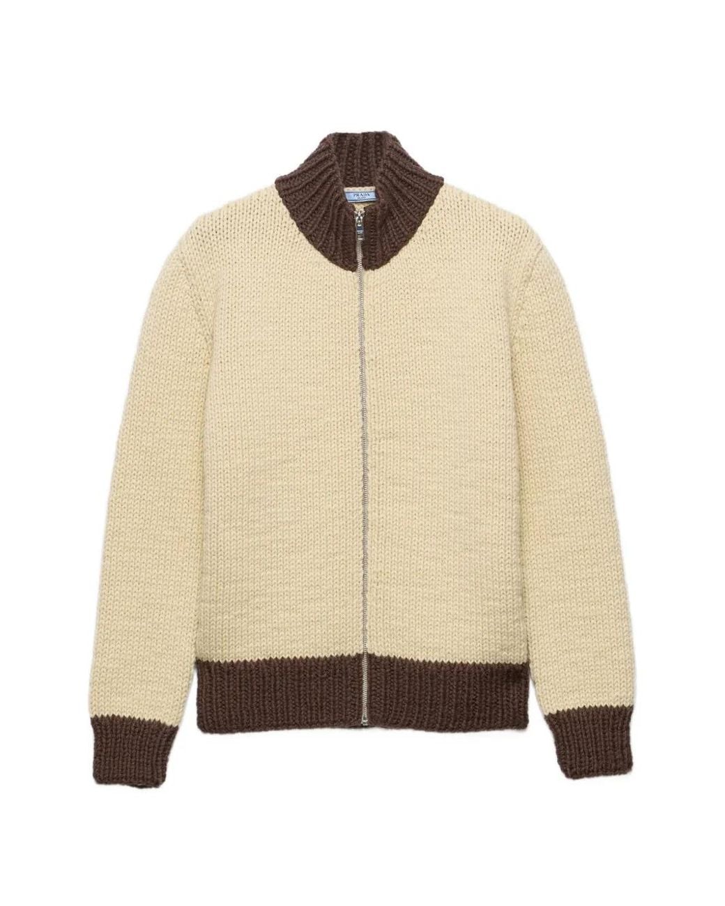 Prada Natural Wool Zipper Cardigan