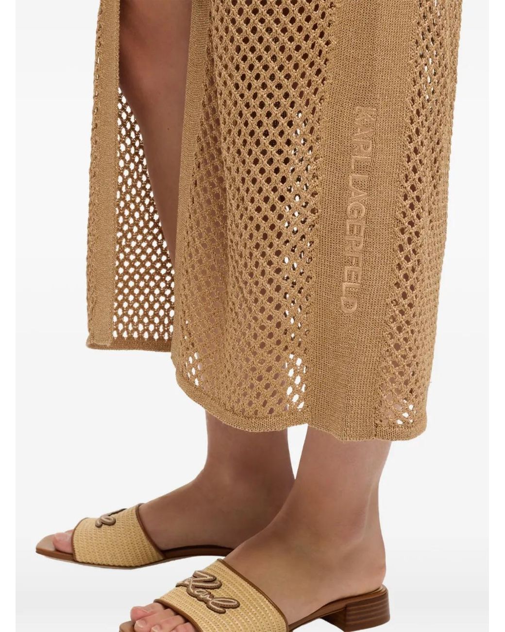 Karl Lagerfeld Natural Crocheted Midi Dress