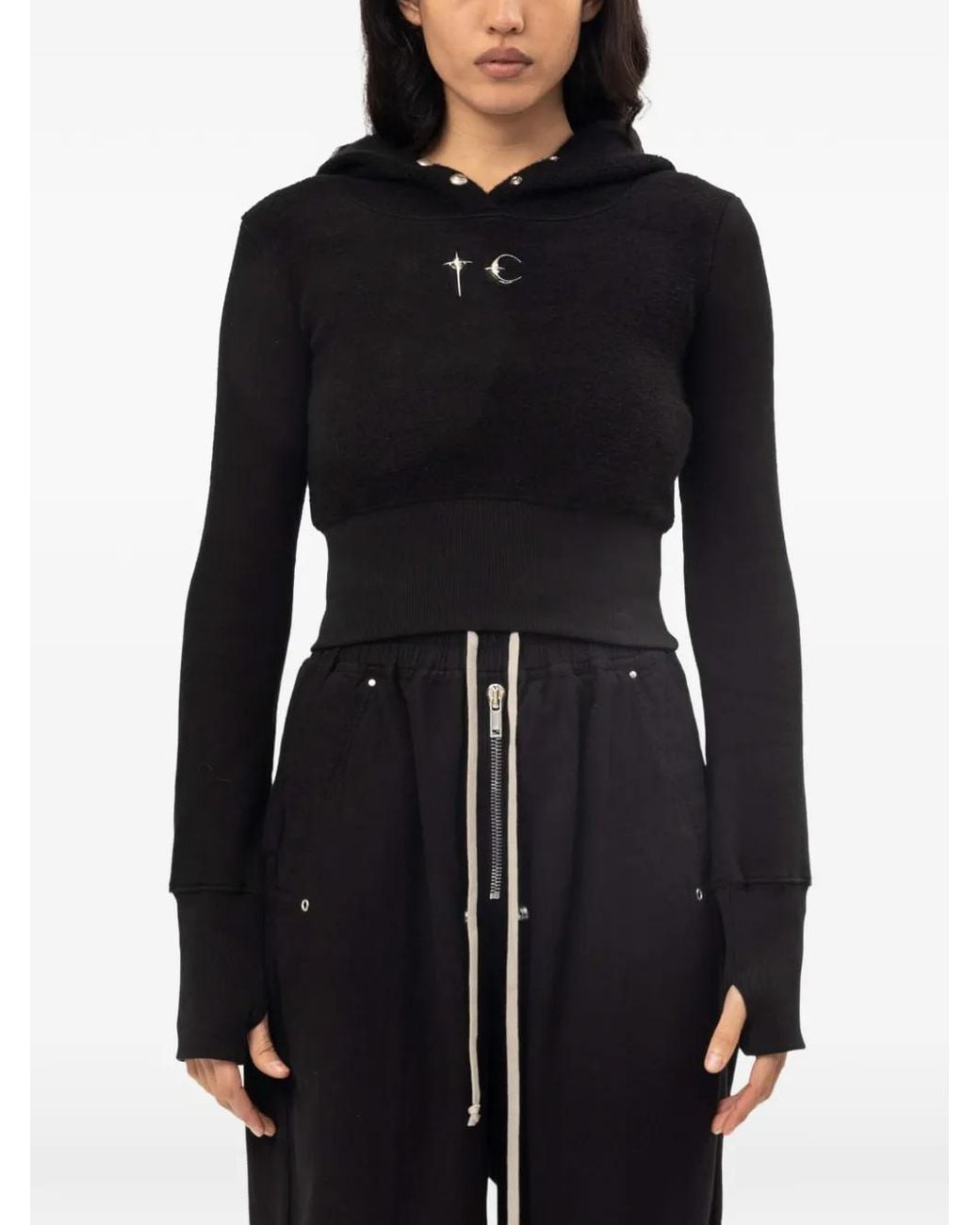 THUG CLUB Black Bonnie Logo-Plaque Cropped Hoodie