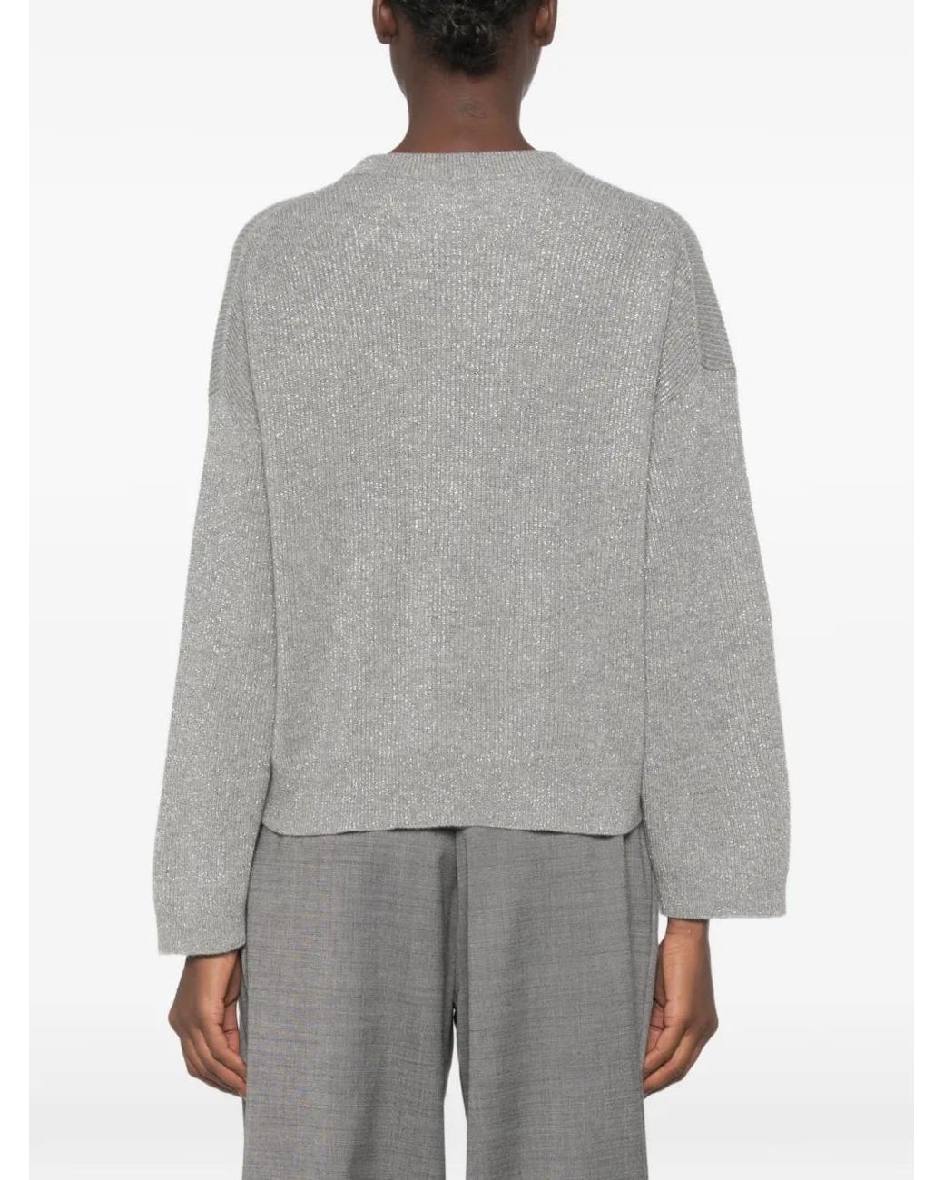 Brunello Cucinelli Gray Sparkling Cashmere English Rib Sweater