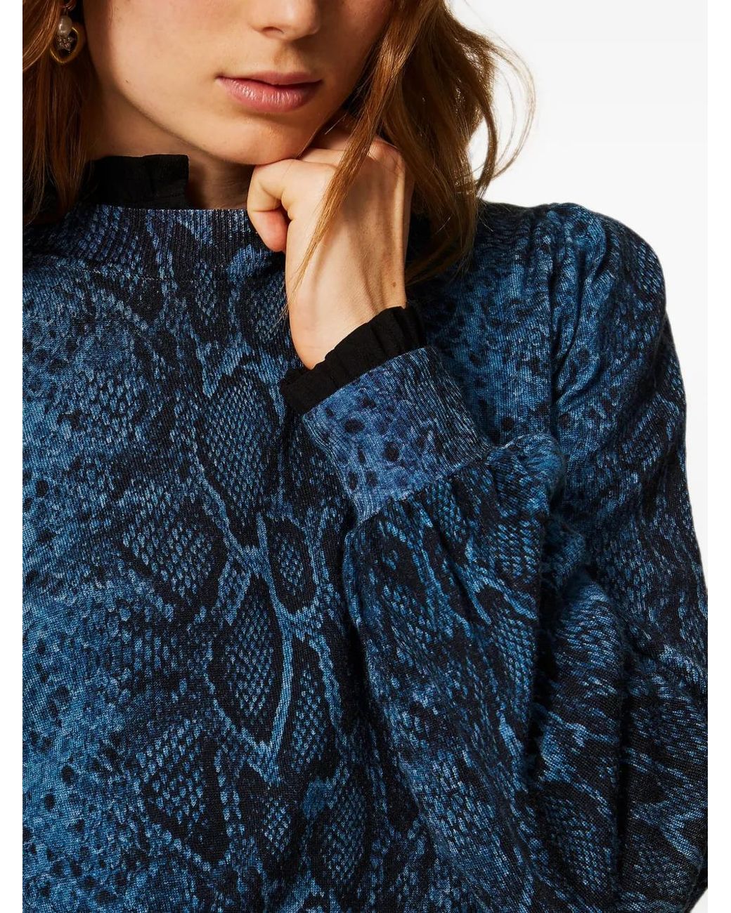 Twinset Blue Pullover Mit Python-Print
