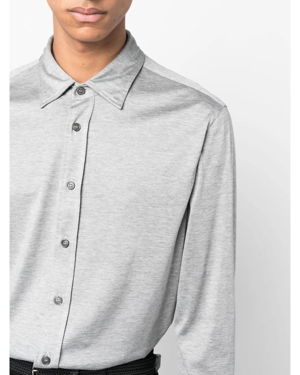 Brioni Gray Mélange-Effect Button Shirt for men