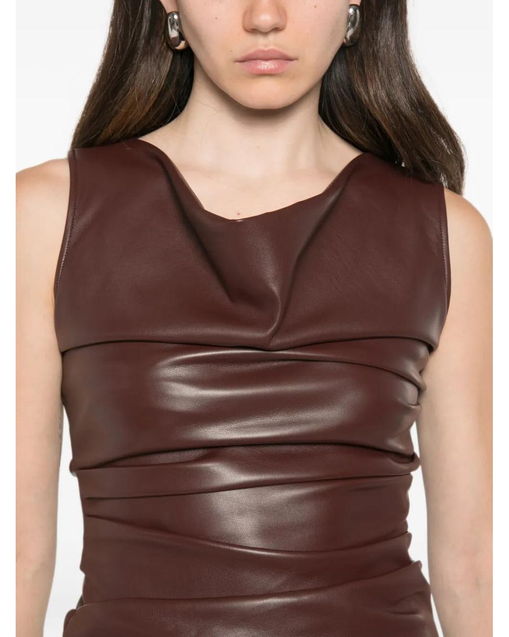 Patrizia Pepe Brown Draped Coated Top