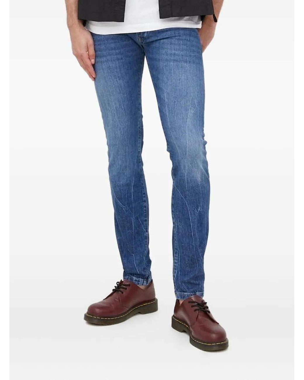 Drykorn Blue Leather-Patch Jeans for men