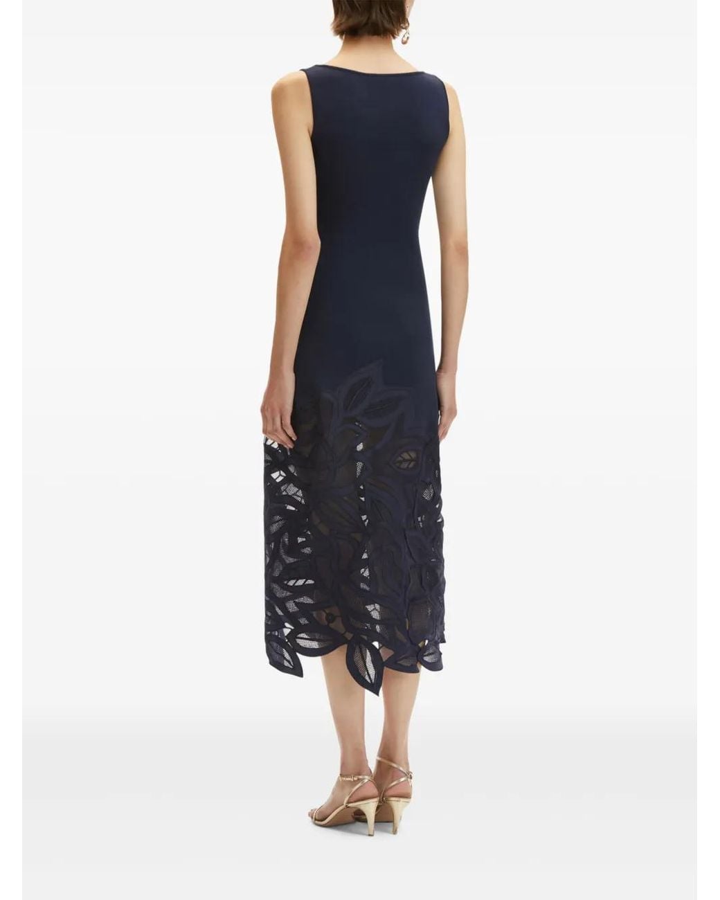 Oscar de la Renta Blue Rose-Appliqué Knitted Midi Dress