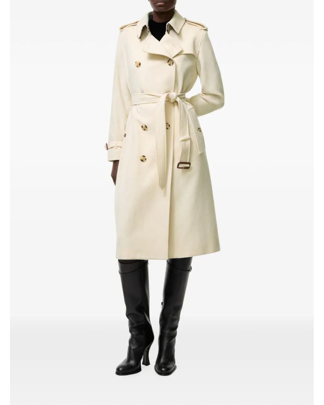 Burberry White Long Cashmere Kensington Trench Coat